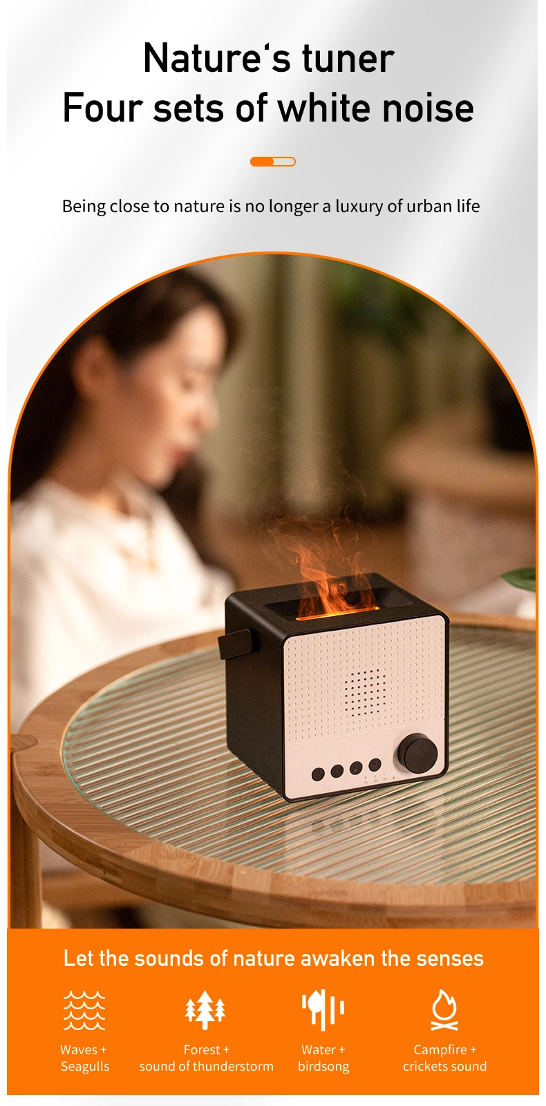 Creative Simulation of Colorful Flame Diffuser Wireless Smart Bluetooth Speaker Household Fog Humidifier