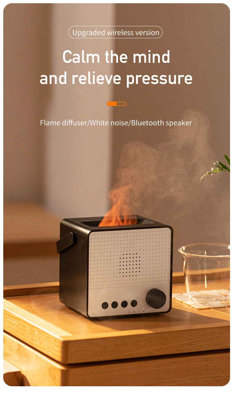 Creative Simulation of Colorful Flame Diffuser Wireless Smart Bluetooth Speaker Household Fog Humidifier