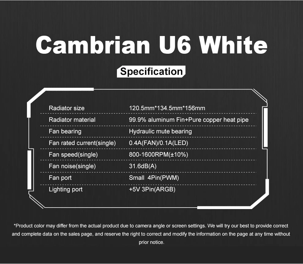 Segotep Cambrian U6 OEM/ODM 6 Heat Pipe Double Fans CPU Air Cooler AMD Intel High Power CPU Cooling Tdp 240W