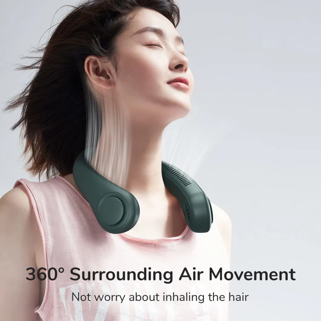 Portable Neck Fan, Hands Free Bladeless, Wearable Personal, Leafless, Rechargeable, Headphone Design, USB Powered Desk