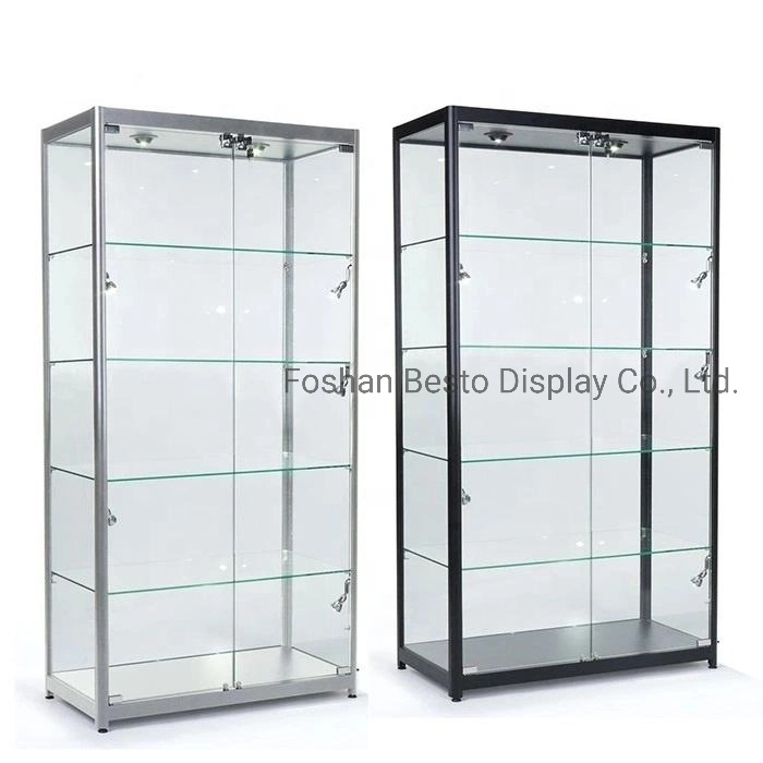 Glass Display Cabinet with LED Lights and Lockable Glass Door and Storage for Museum, Retail Display, Vape Store, Smoke Store, Cigarette Store.