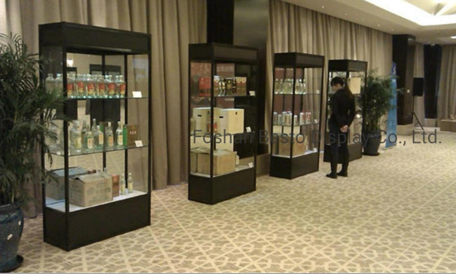 Glass Display Cabinet with LED Lights and Lockable Glass Door and Storage for Museum, Retail Display, Vape Store, Smoke Store, Cigarette Store.