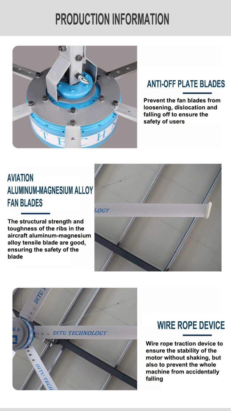 Warehouse Ventilation Hvls Large Industrial Ceiling Fans with DC-Driven Magnet Motor