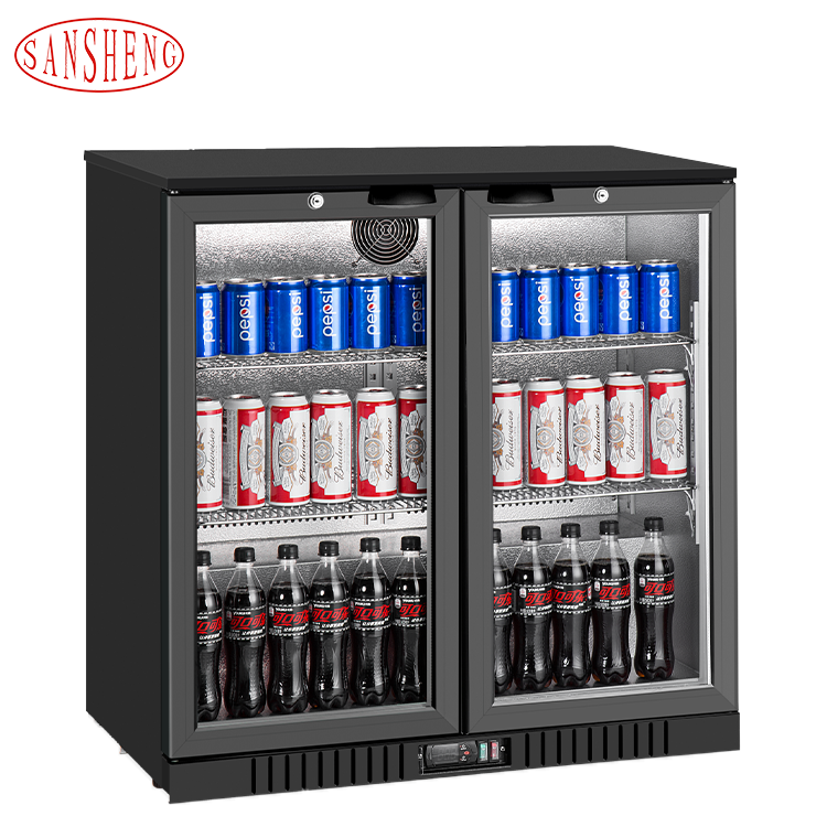 High Quality Transparent Double Doors Beverage Refrigerator Display Cabinet Freezer Showcase Cooler