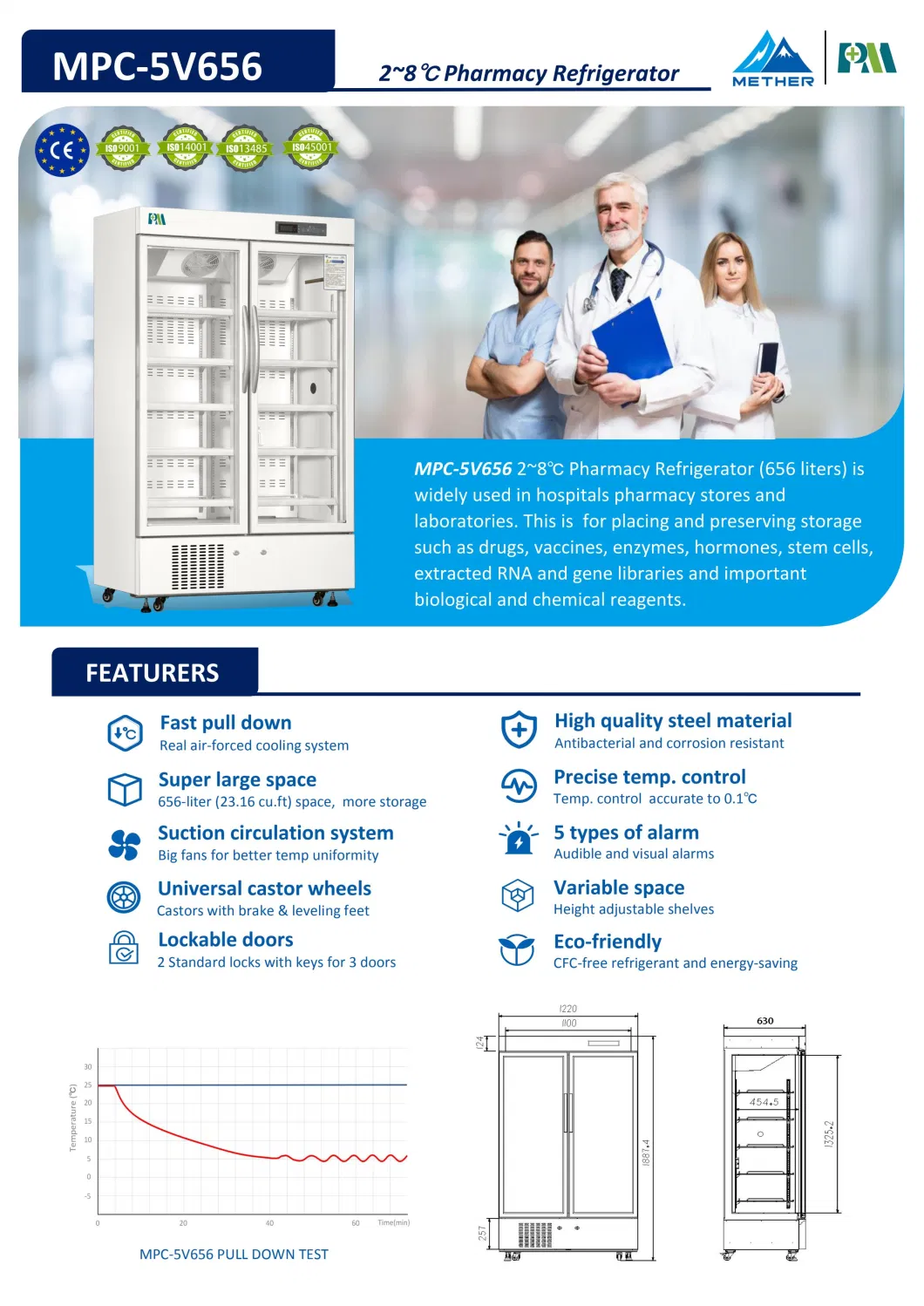 2-8 Degrees Medical Laboratory Upright Pharmacy Refrigerator Freezer Fridge