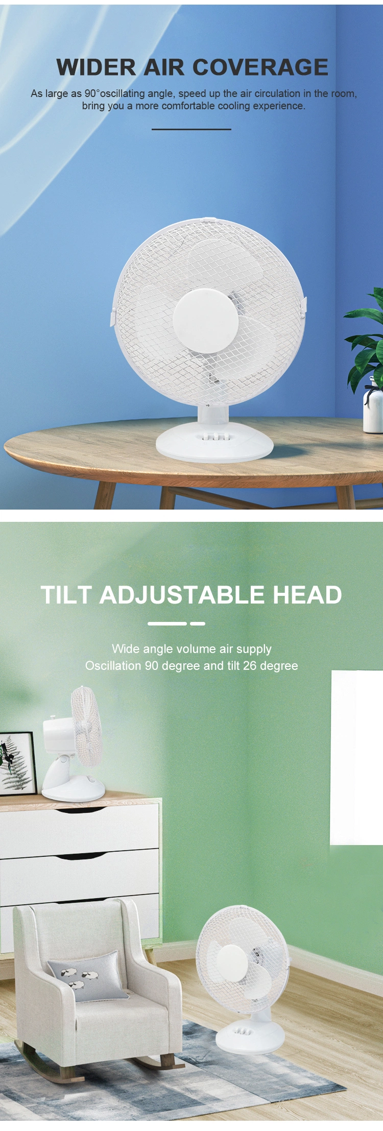 High Quality Silent Plastic Electric Desk Fan 9inch Small Table Fan