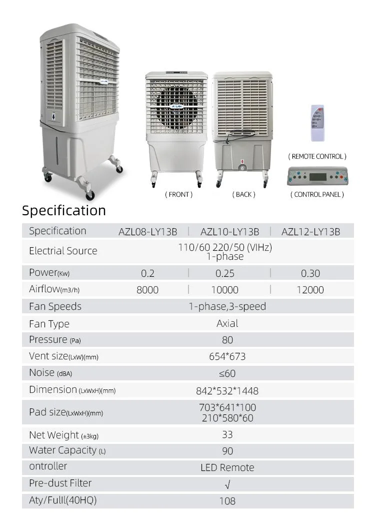 12000CMH Airflow Energy-Saving Air Cooler with Big Water Tank 90L