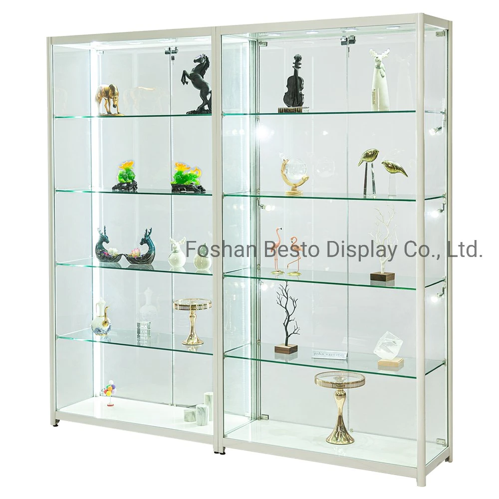 Glass Display Cabinet with LED Lights and Lockable Glass Door and Storage for Museum, Retail Display, Vape Store, Smoke Store, Cigarette Store.