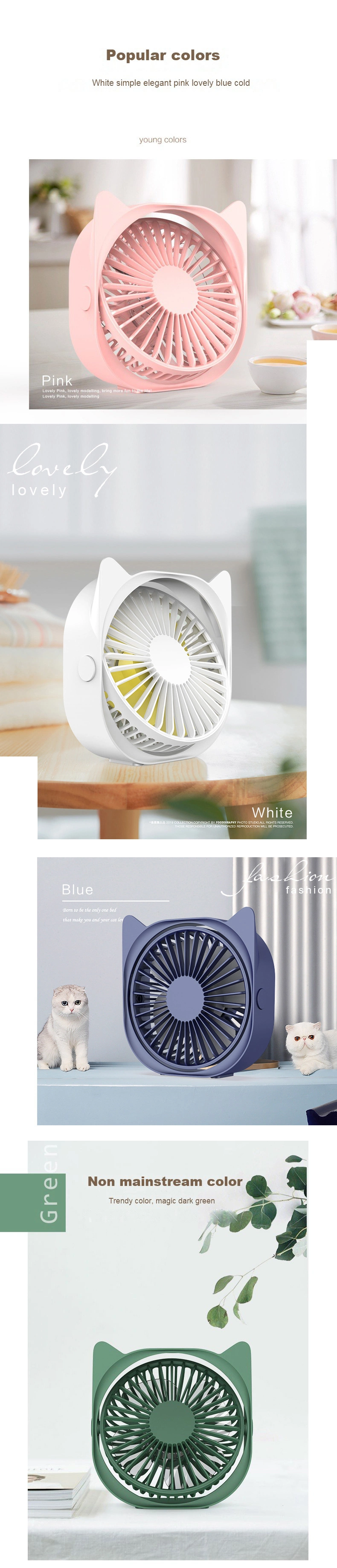 USB 360 Degree Free Rotation 3 Speed Portable Silent Mini Desk Fan