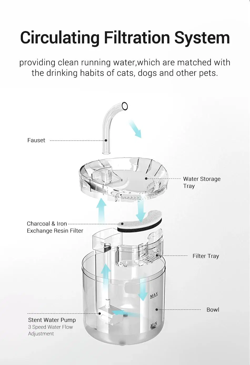 Minimalist Pet Care 2L Capacity Fully Transparent and Detachable Pet Water Dispenser Safe and Practical Cat Dog Water Fountain