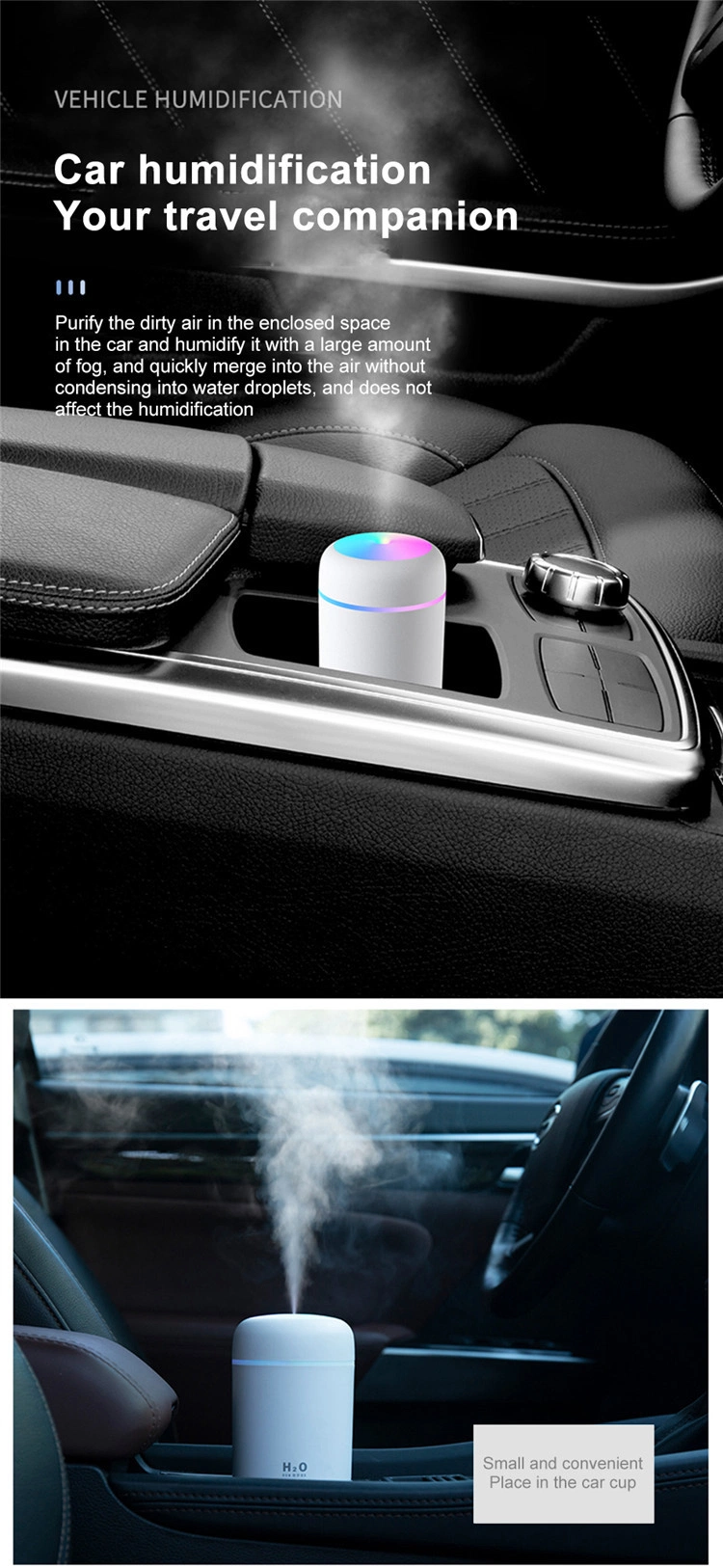 Colorful Portable 300ml H2O Humidifier Scent H20 Fragrance Aromatherapy Aroma Diffuser Electric Car Essential Oil Diffuser Machine