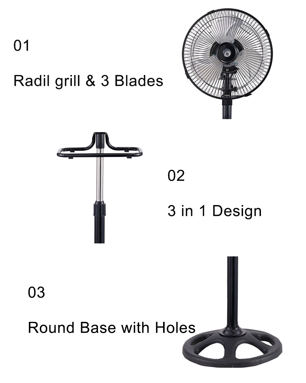 Factory Wholesales OEM Portable Home 10 Inch Industrial 3 in 1 Stand Fan