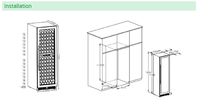 Single Zone Wooden Shelf Wine Refrigerator Cooling Unit Wine Cellar