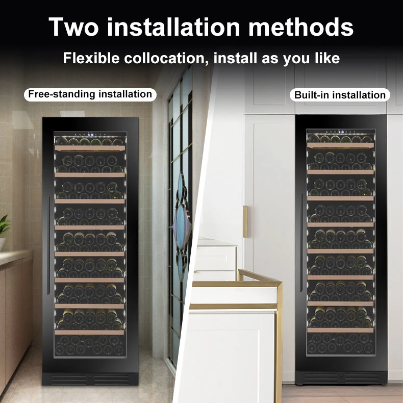 Commercial Black Glass Door Wine Refrigerator Cooling Unit Wine Cellar