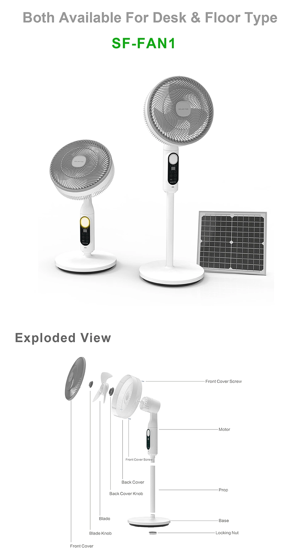 Cooling Rechargeable Solar Fan Solar Stand Fan Solar Table Fan with Bulb Smart Control for Home Use with Solar Panel