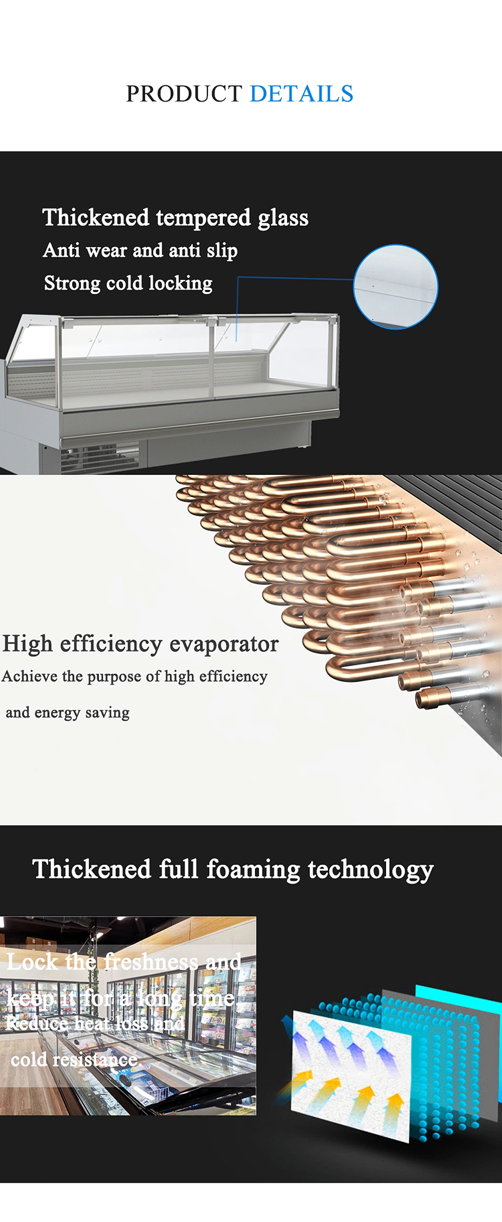 Efficient Energy-Saving Plug-in Service Counter Cabinet Fridge for Supermarket Meat Display Showcase