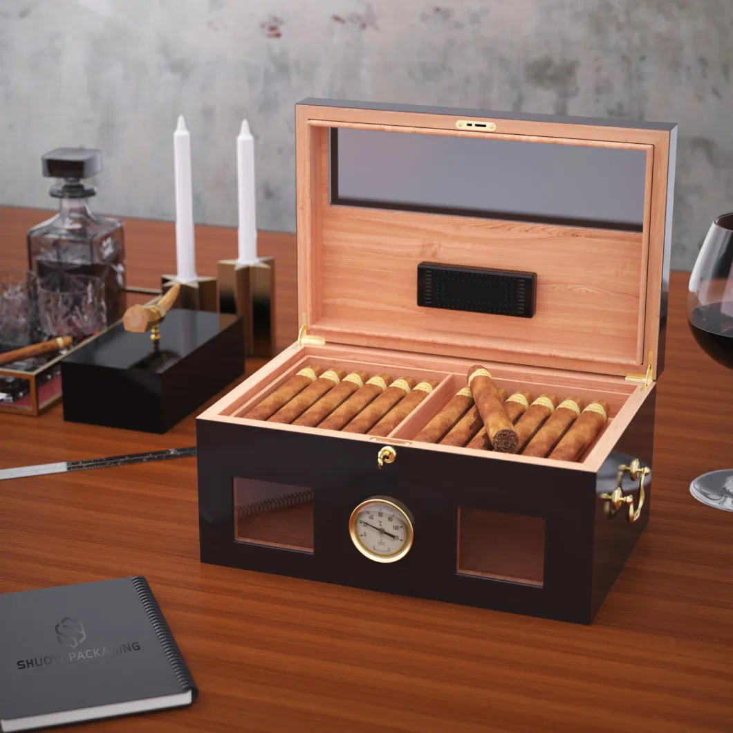 2023 Customized Handmade Cigar Humidor Wood Cigar Boxes Manufacturer Cabinet Spanish