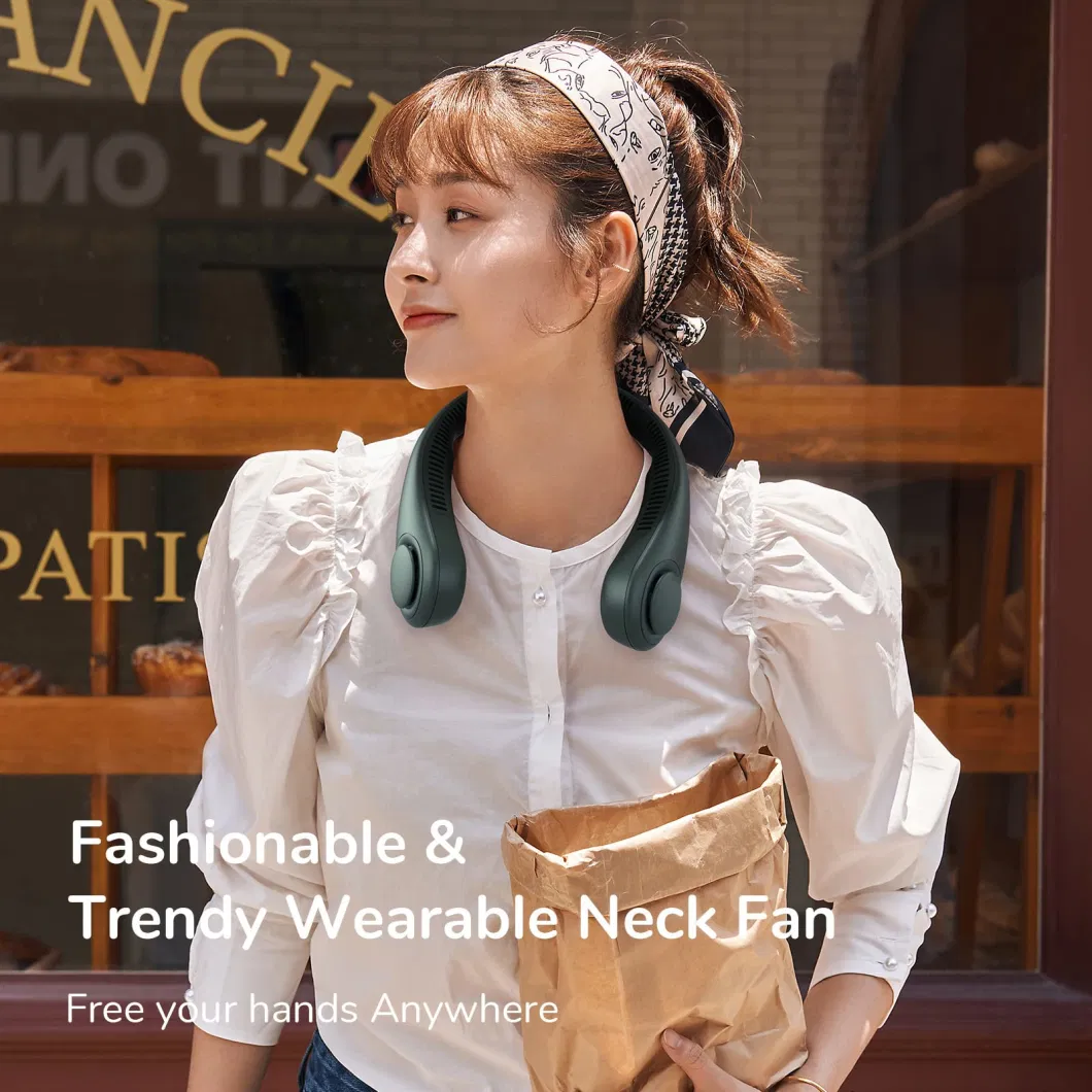 Portable Neck Fan, Hands Free Bladeless, Wearable Personal, Leafless, Rechargeable, Headphone Design, USB Powered Desk