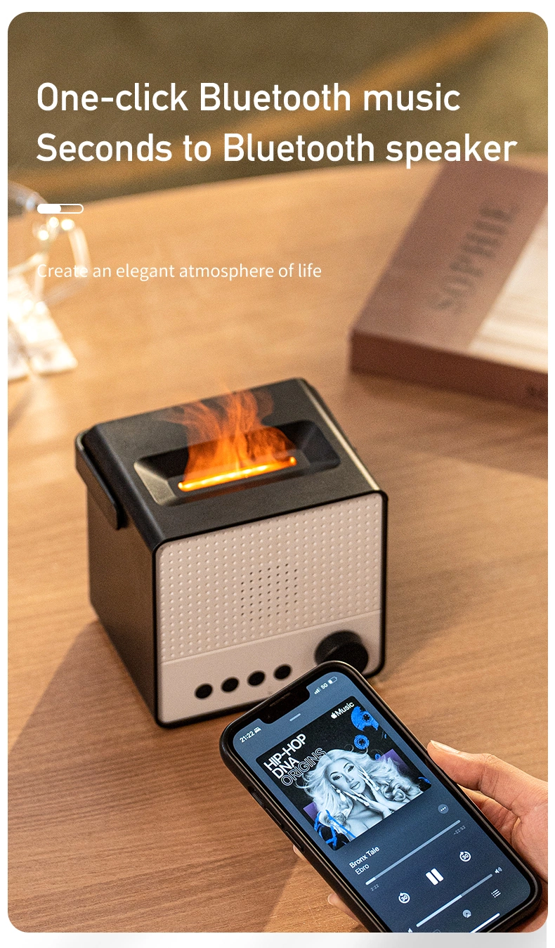 Creative Simulation of Colorful Flame Diffuser Wireless Smart Bluetooth Speaker Household Fog Humidifier