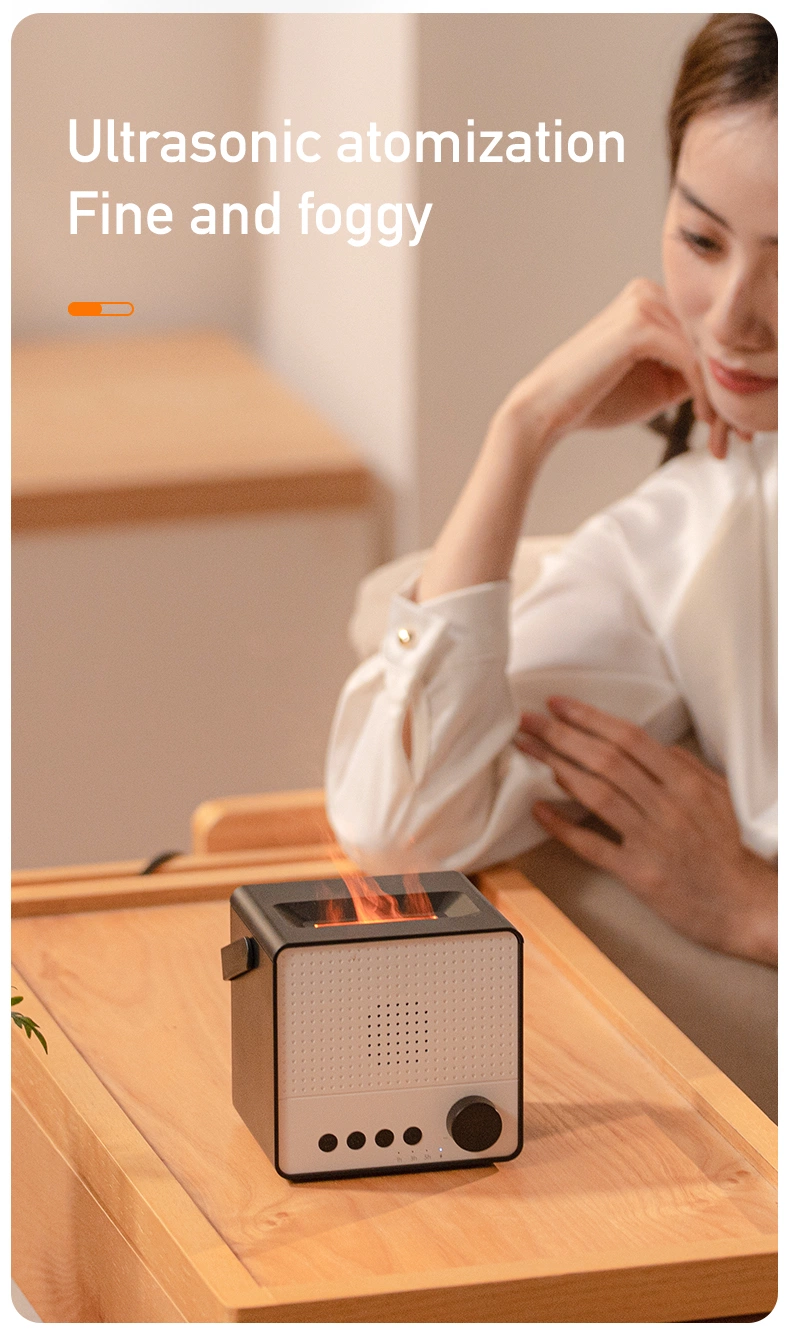 Creative Simulation of Colorful Flame Diffuser Wireless Smart Bluetooth Speaker Household Fog Humidifier