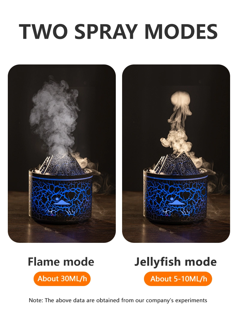 2024 New 180ml Mini Flame Volcano Aroma Ultrasonic Cool Mist Jellyfish Diffuser