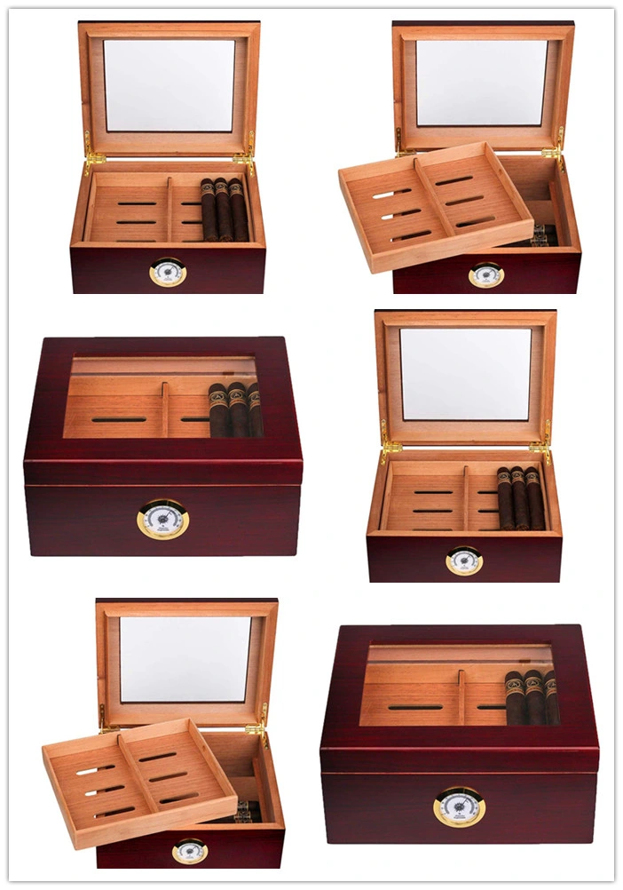 25-50 Cigar Desktop Humidor Humidifier Box with Tray