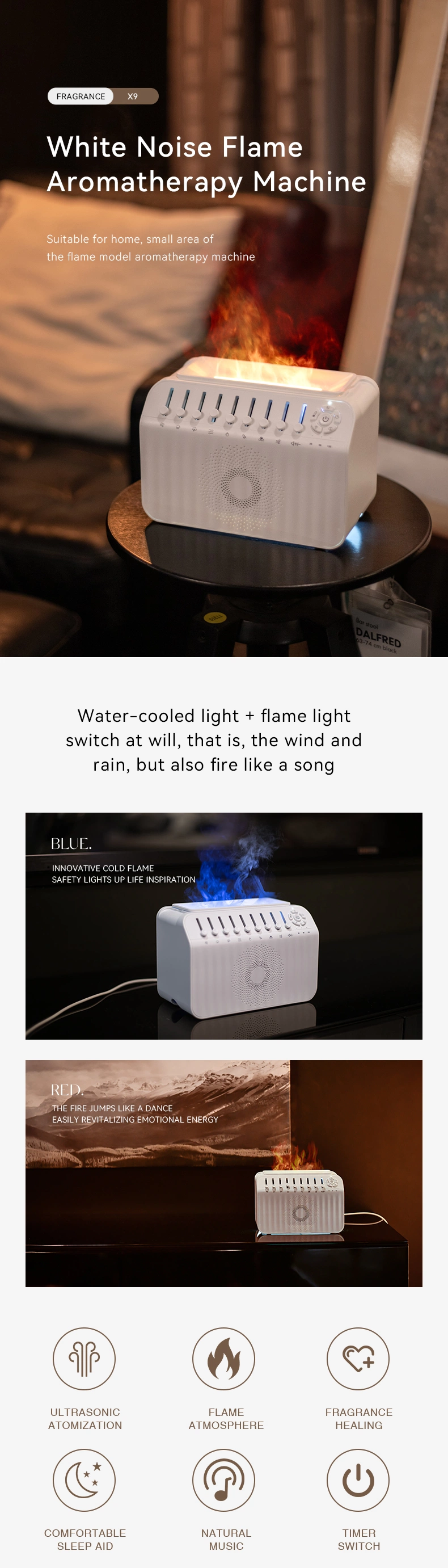 Portable Colorful Cool Mist USB LED Room Fire Flame Humidifier Aroma Essential Oil Diffuser