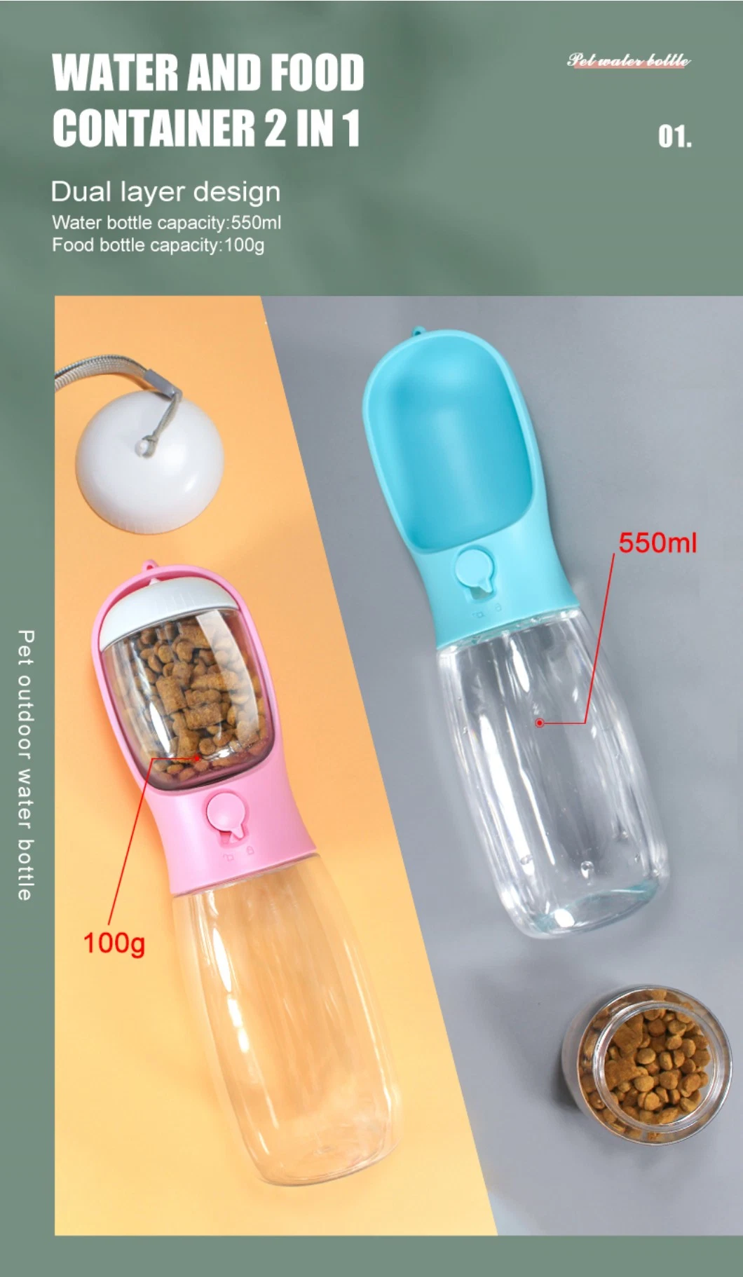 Drink and Food Feeder with PEE Box Outdoor Pet Bottle