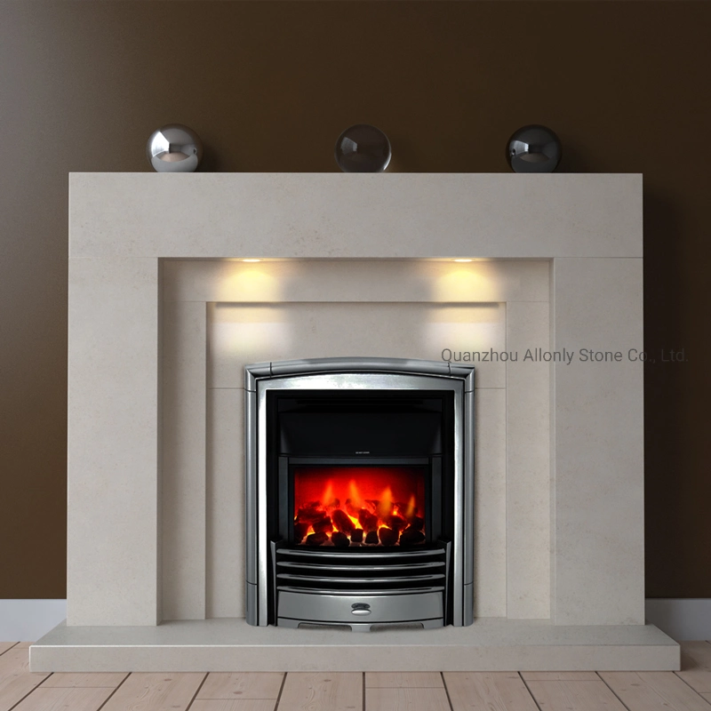 Modern Simple Classic Style White Limestone Marble Fireplace Mantel for Europe Market