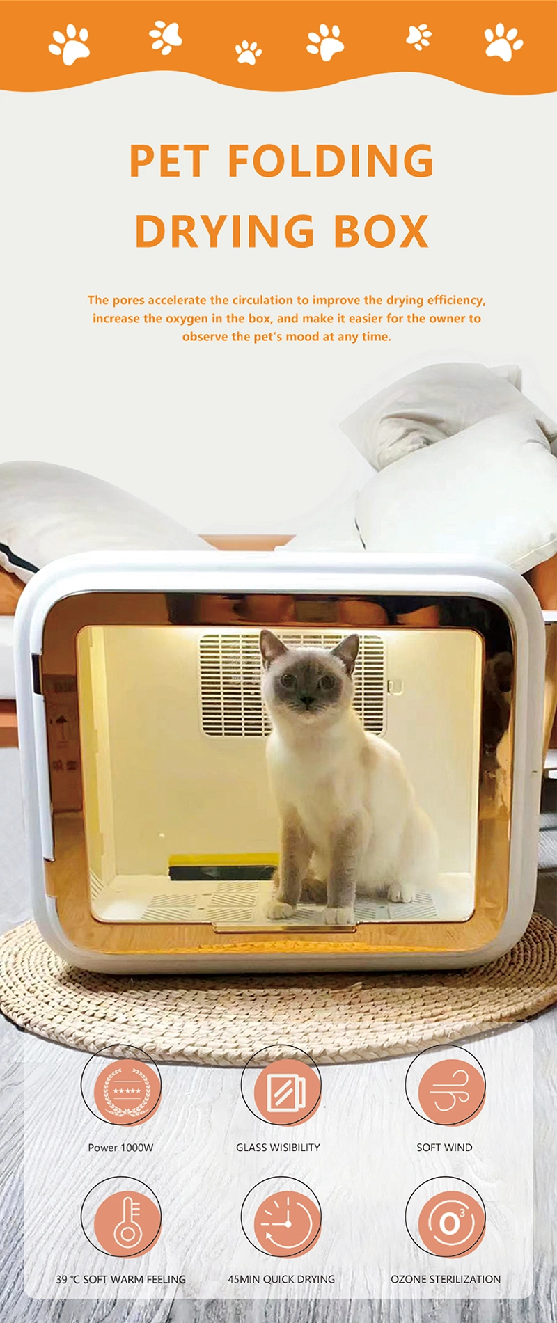 High Quality Foldable Large Capacity Smart Pet Cat Drying Box Cat Hair Dryer Easy-Cleaning Cat Dryer Box CE