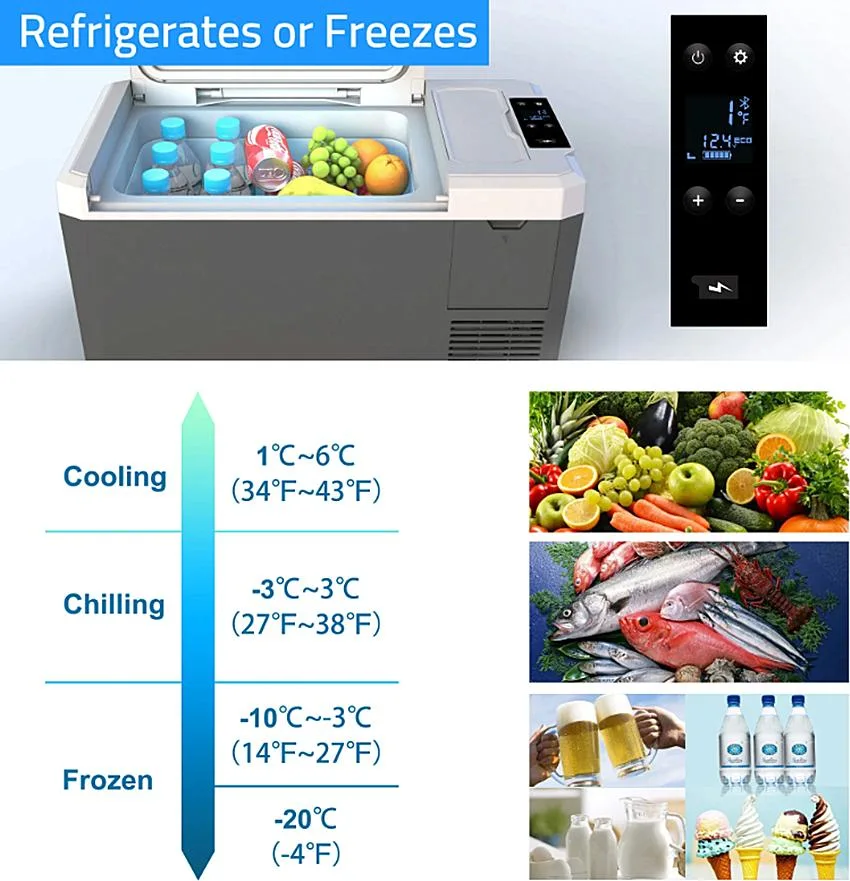 18L/28L Smart Solar Fridge Freezer Car Refrigerator with Portable Power Station for Camping