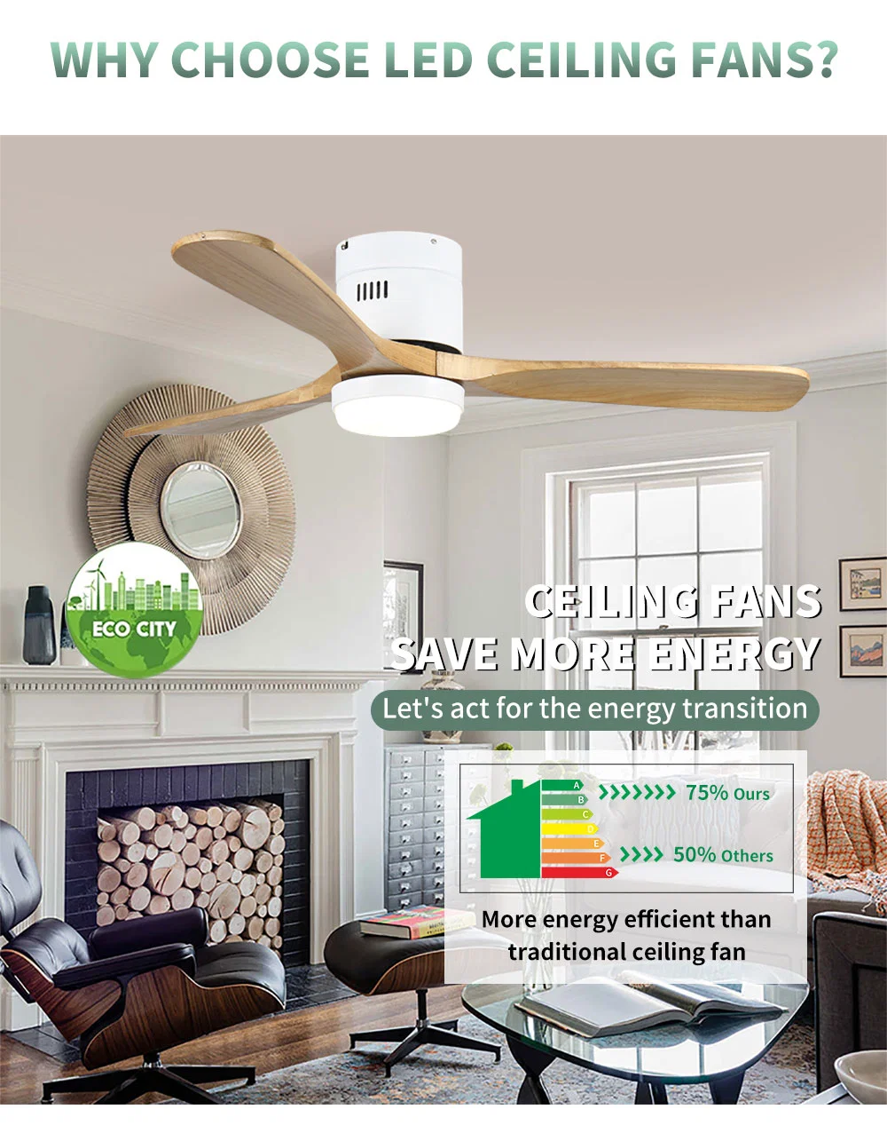 Bluetooth Speaker WiFi Solid Wood Blades Ceiling Fan Light 3 LED Light