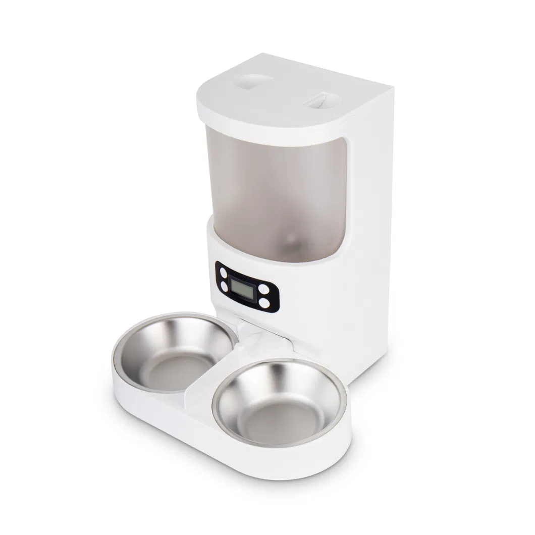 4L Cat&Dog Food Supply Button Control Double Bowls Smart Pet Feeder