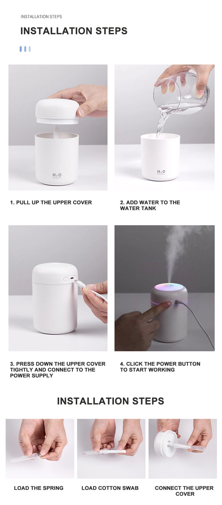 Colorful Portable 300ml H2O Humidifier Scent H20 Fragrance Aromatherapy Aroma Diffuser Electric Car Essential Oil Diffuser Machine