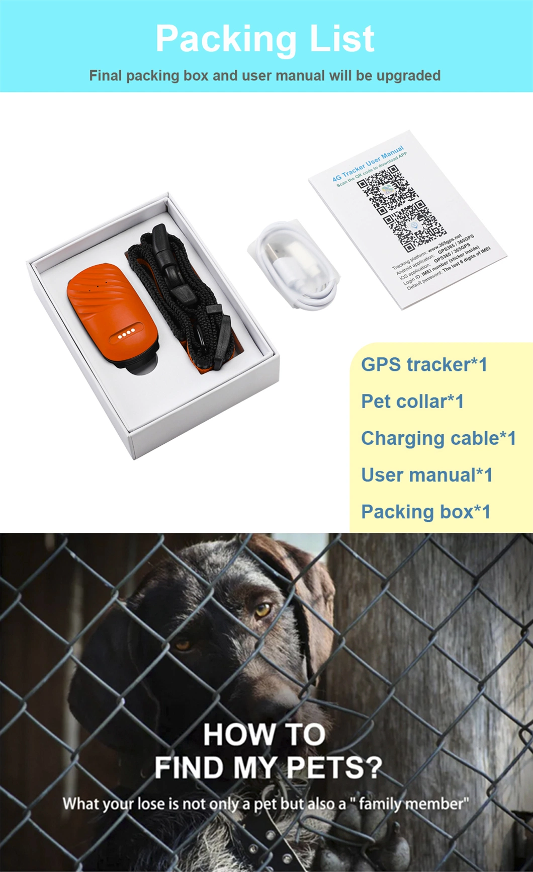 Latest waterproof 4G pet GPS tracker with free collar and mobile APP for dog cat animal real time tracking Y33