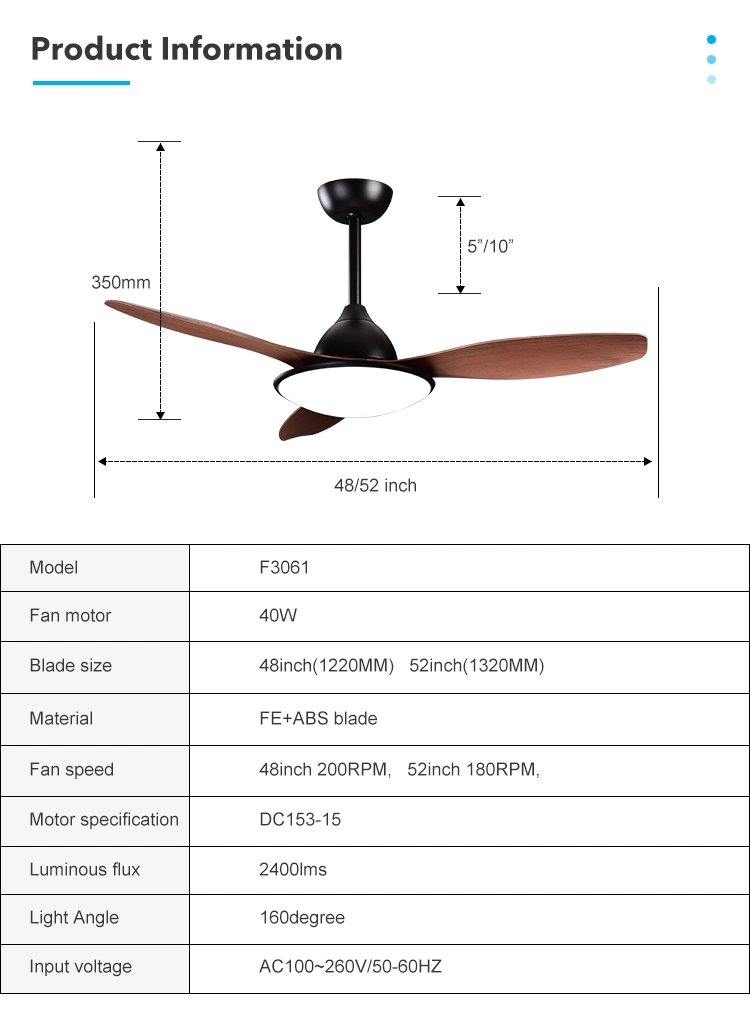 Adjustable Smart Remote Control 3 ABS Blades Modern LED Ceiling Fan with Light