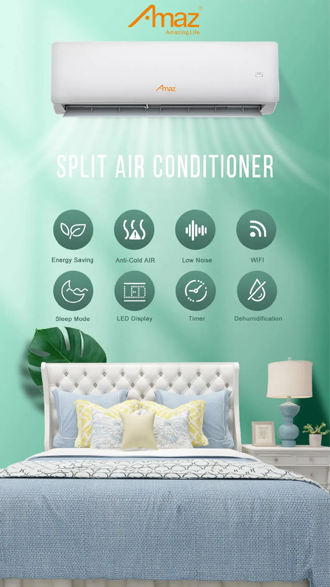 on/off Split Type Air Conditioners 9000-18000BTU Non-Inverter Smart Air Conditioning Wall Mounted R410A R32