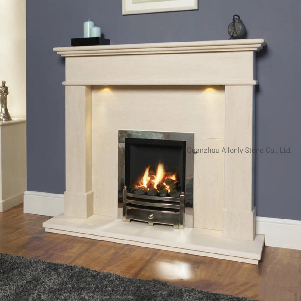 Modern Simple Classic Style White Limestone Marble Fireplace Mantel for Europe Market