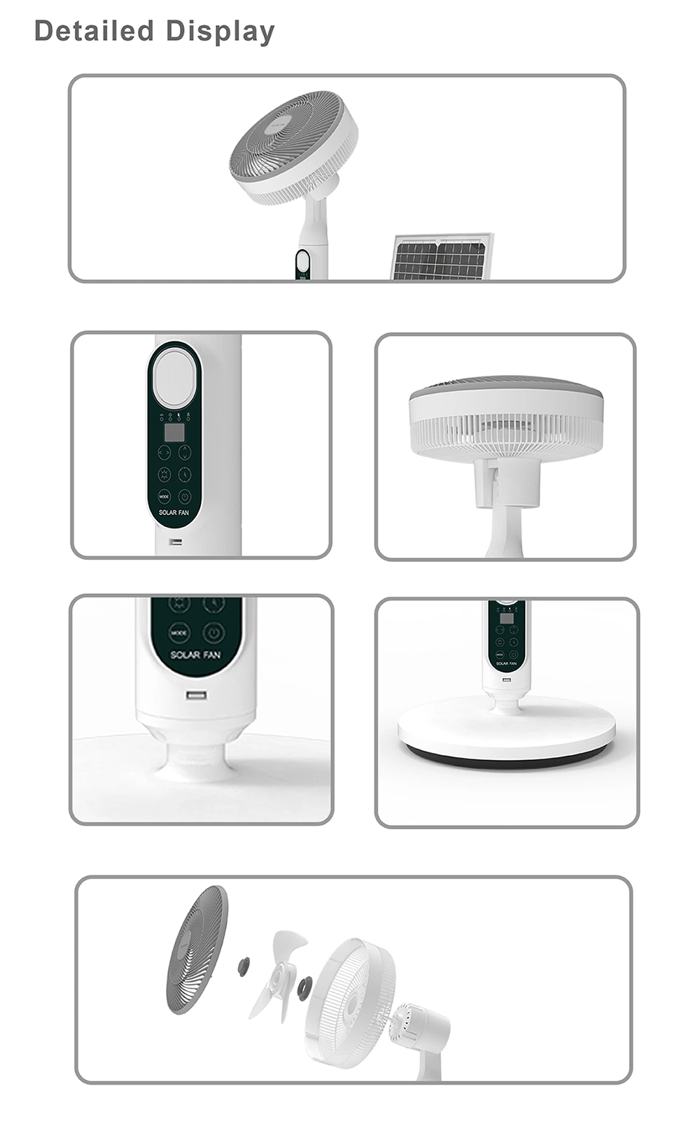 Cooling Rechargeable Solar Fan Solar Stand Fan Solar Table Fan with Bulb Smart Control for Home Use with Solar Panel