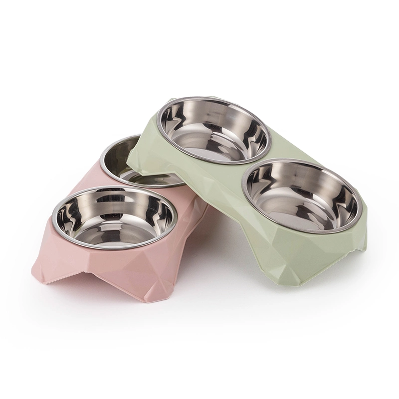 Tc3005 Double Pet Plastic Stainless Steel Bowl Dish &amp; Feeders for Dog Cat