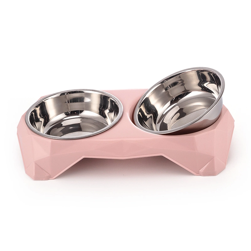Tc3005 Double Pet Plastic Stainless Steel Bowl Dish &amp; Feeders for Dog Cat