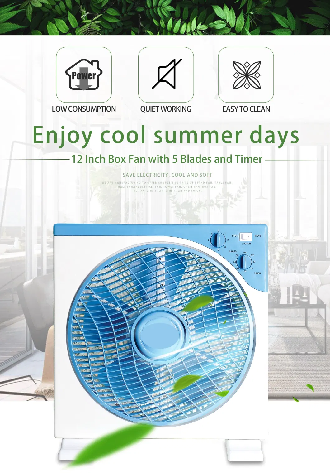 Box Fan 12&prime;&prime; with 3 Speeds, Rotatable Grill Desk Fan, Quiet Operation Fast Cooling Fan with 120 Min Timer