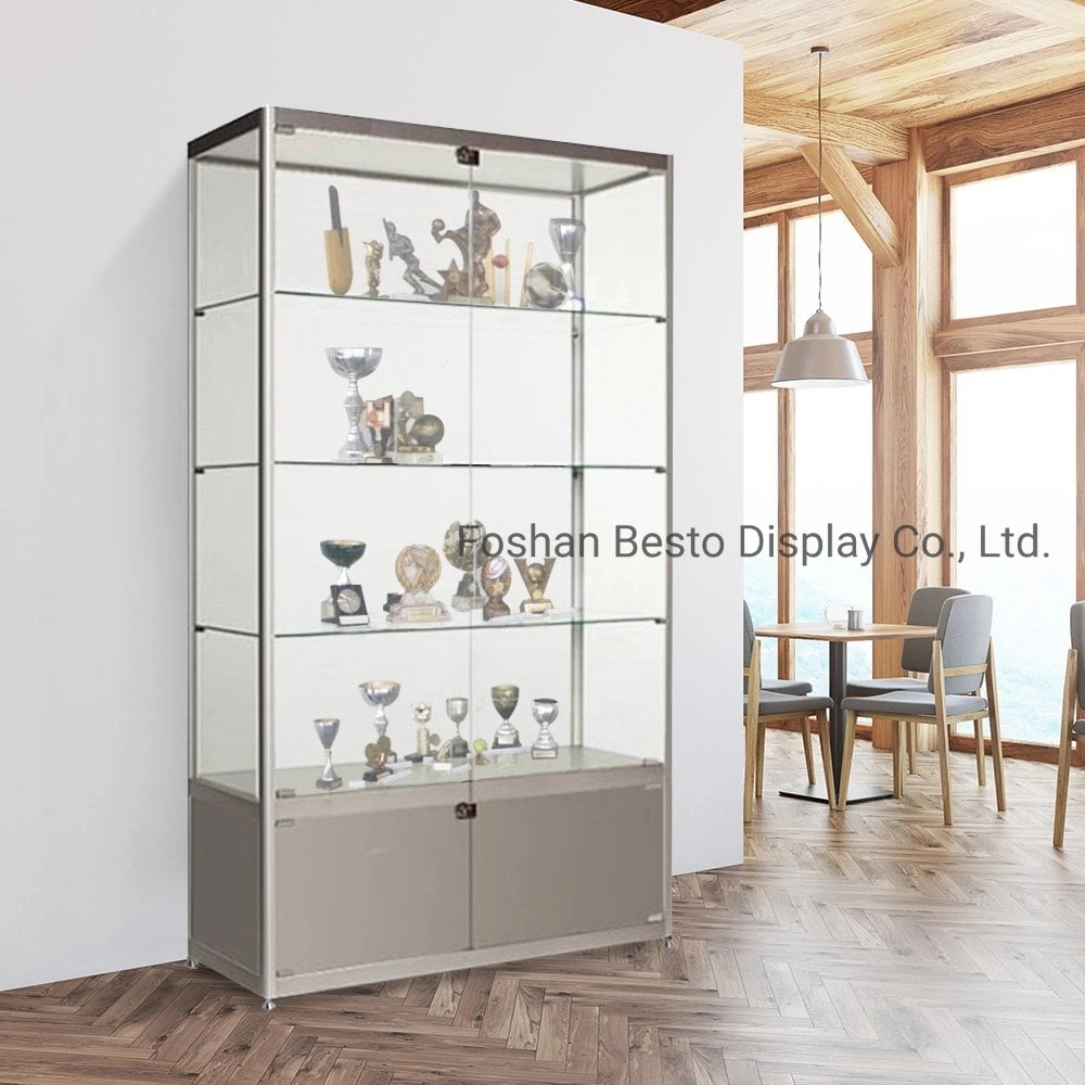 Glass Display Cabinet with LED Lights and Lockable Glass Door and Storage for Museum, Retail Display, Vape Store, Smoke Store, Cigarette Store.