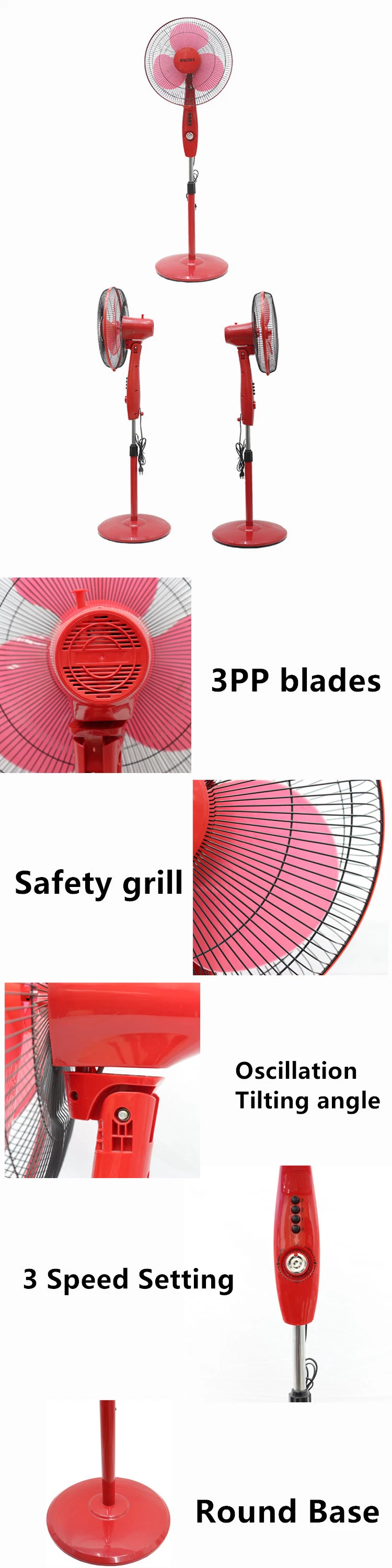 Fashion Design New PP Material Ventilador Fans 220V 16 Inch Electric Stand Fan