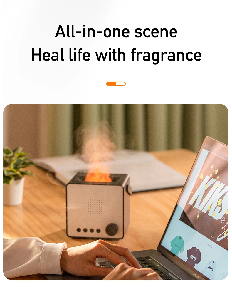 Creative Simulation of Colorful Flame Diffuser Wireless Smart Bluetooth Speaker Household Fog Humidifier