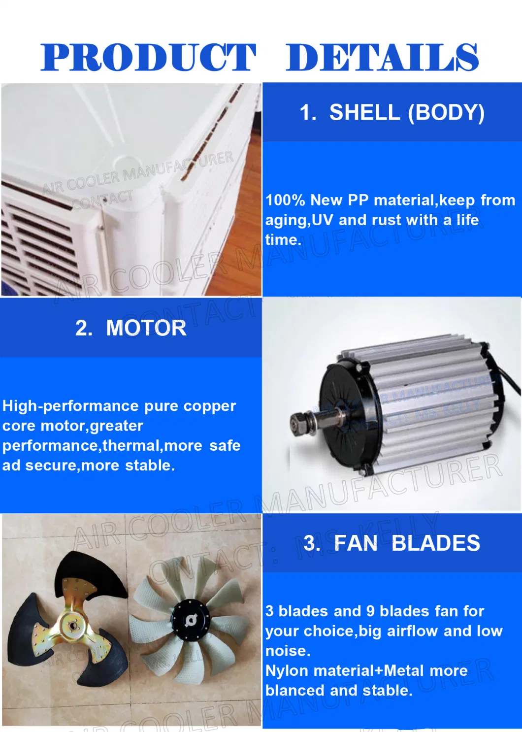 18000CMH 20000CMH 1.1 Kw 1.5 Kw Low Noise Energy Saving Wall Mounted Industrial Commercial Evaporative Swamp Duct Air Cooler with CE