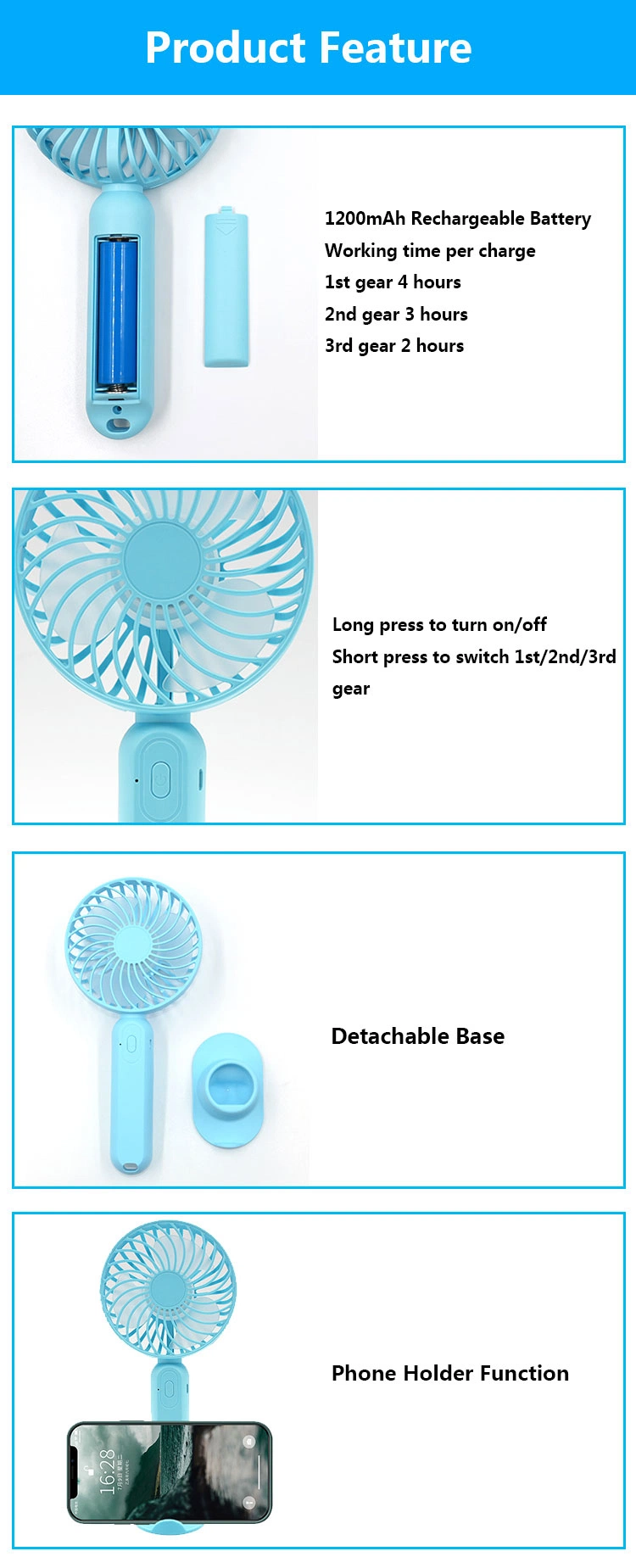 Small Held Cooling Rechargeable Table Handle Electric Stand Desk USB Handheld Portable Mini Fans