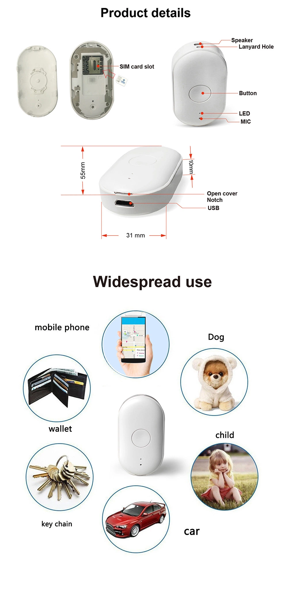 Long Standby Portable GPS Personal Tracker for Kids Elder and Pets (PT88-WL)