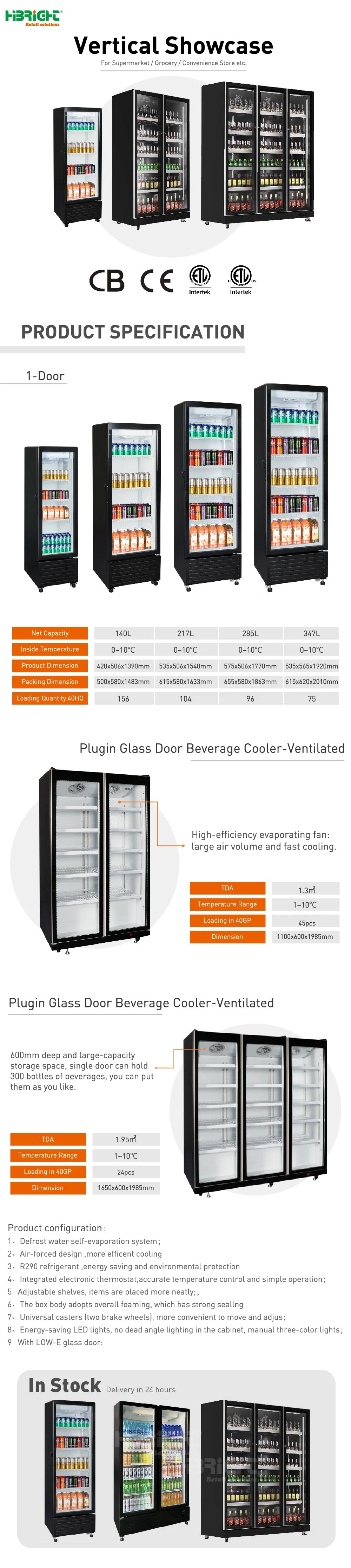 Energy Saving Low-E Supermarket Equipemnt Commercial Freezer Display Refrigerator