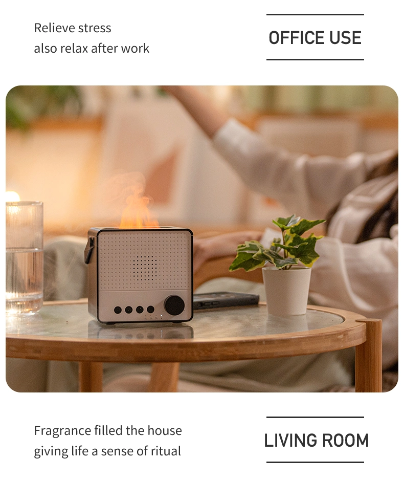 Creative Simulation of Colorful Flame Diffuser Wireless Smart Bluetooth Speaker Household Fog Humidifier